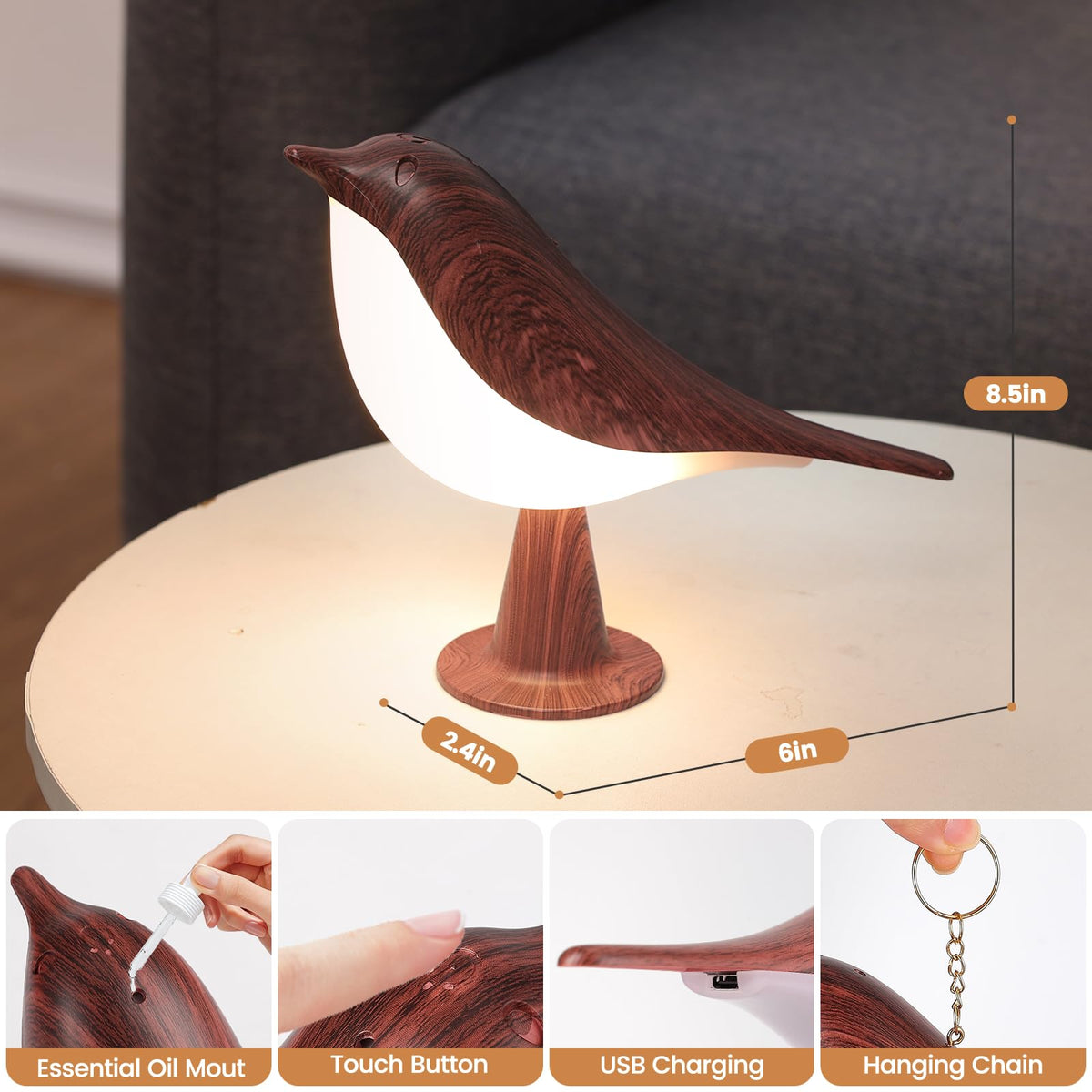 Haotao 2-pack bird table lamp designed for portable use in various spaces.
