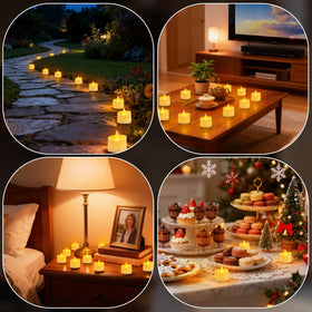 Haown LED votive tea lights in glass jars create warm displays.