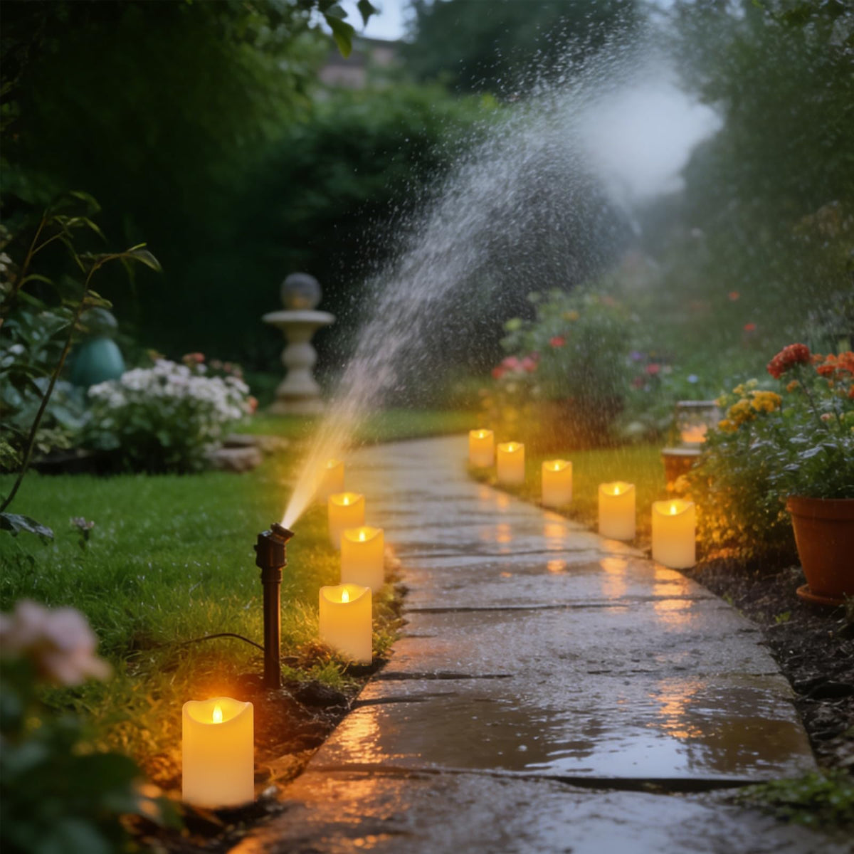 Haown weatherproof pillars deliver year-round patio ambience.