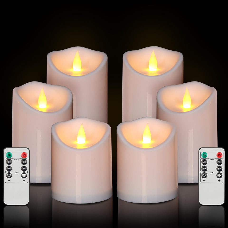 Haown Pure White dual-beam 3D LED candle creates lifelike dancing glow for indoor and outdoor ambiance.