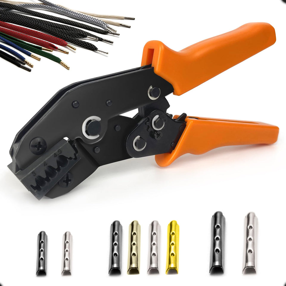 HAPDEN aglet crimping tool in use for quick shoelace tip replacement