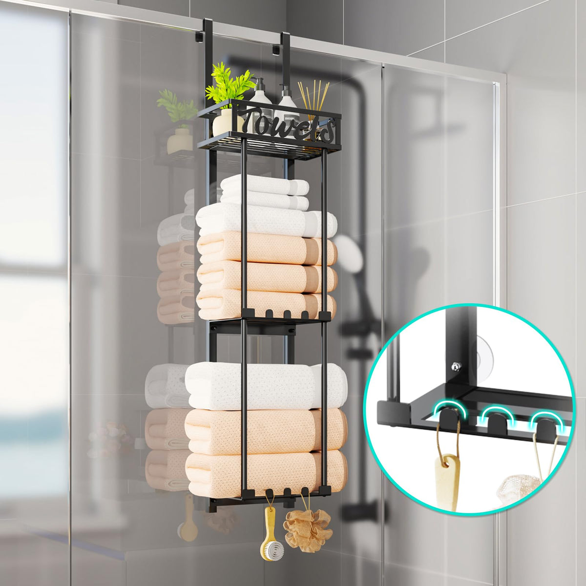 HapiRm Towel Rack anti-swing design keeps towels steady on busy doors