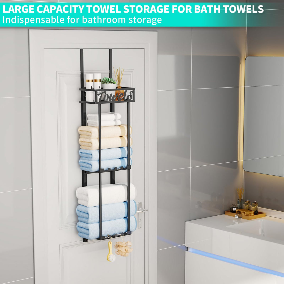 HapiRm Towel Rack large-capacity rails fits bath and beach towels