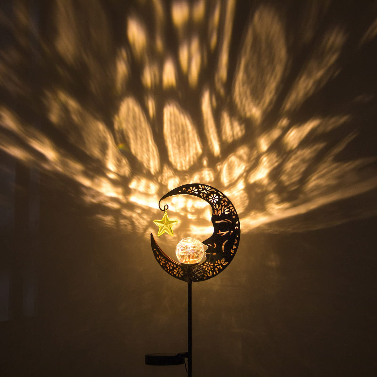 Hapjoy solar moon lantern bronze garden decor creating magical nighttime ambiance.