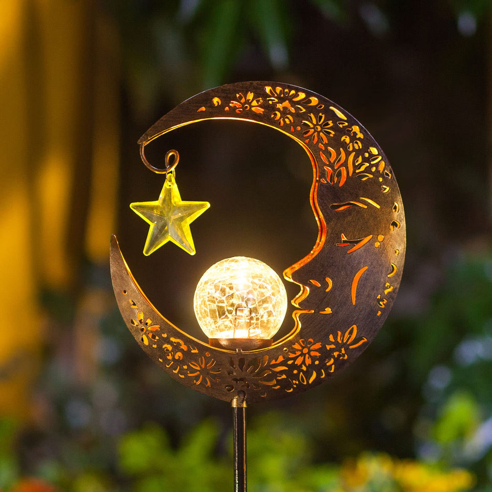 Hapjoy solar moon lantern bronze patio lighting for cozy evenings.