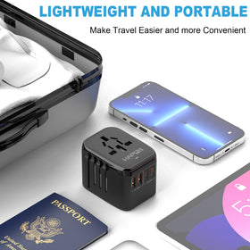 HAPOW travel-ready adapter in use during international trip
