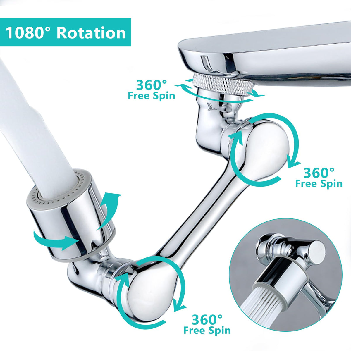HAPPUP 1080° extender with 360° rotation demonstrating flexible water direction