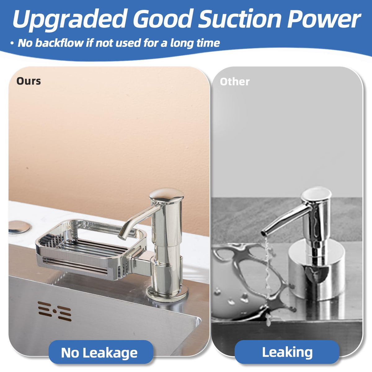 HAPPUP brushed-nickel pump head resists corrosion for lasting kitchen use.