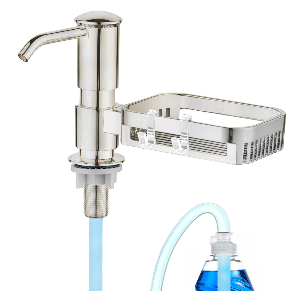 HAPPUP soap dispenser under-sink pump with extended tube for easy, mess-free refills.