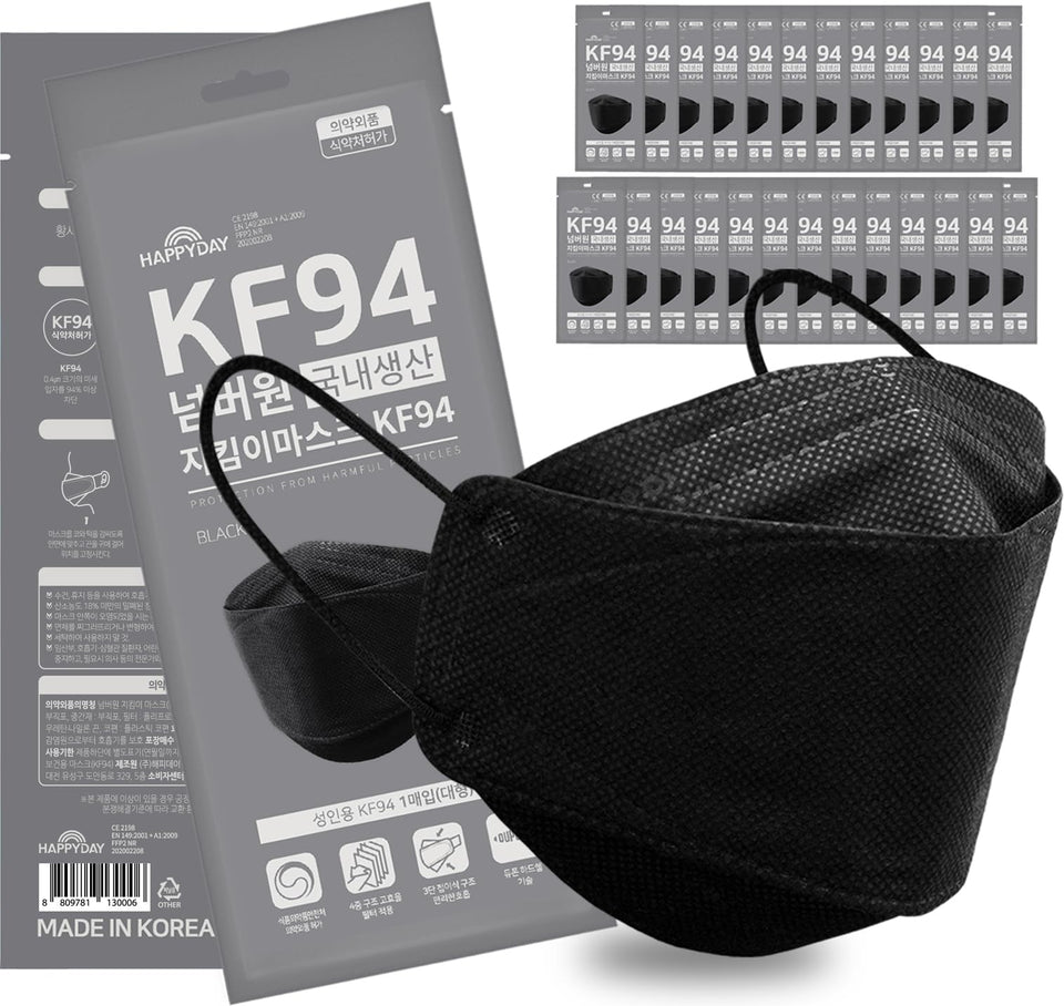 HAPPYDAY KF94 mask large black front view showing sleek design for daily protection