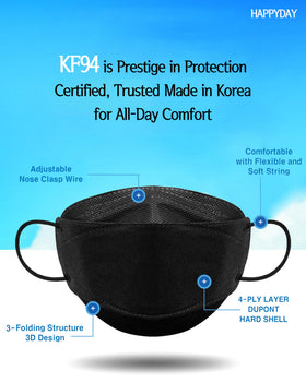 HAPPYDAY KF94 mask large black individually packaged for on-the-go use
