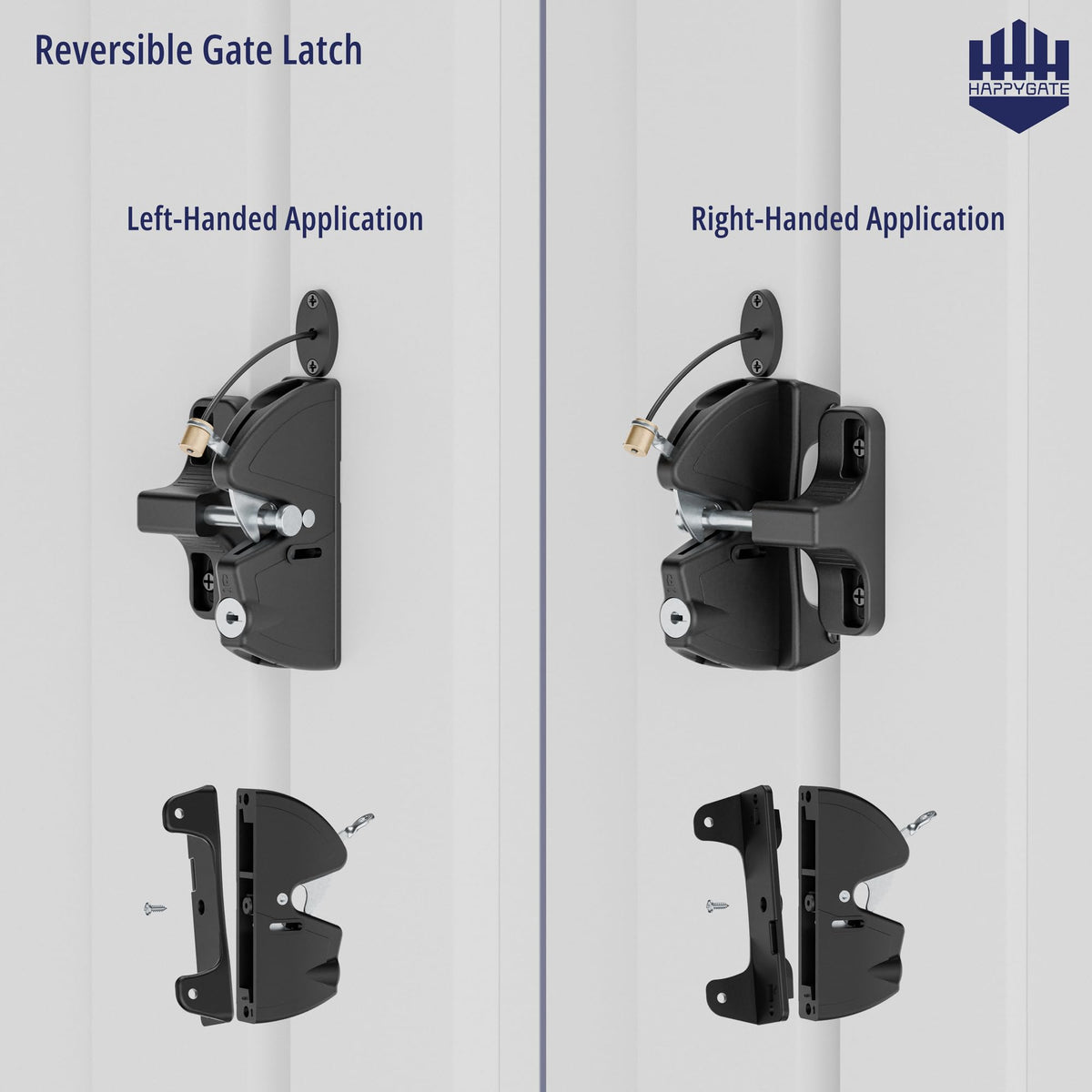 HAPPYGATE built-in key lock adds convenient security without extra padlocks.