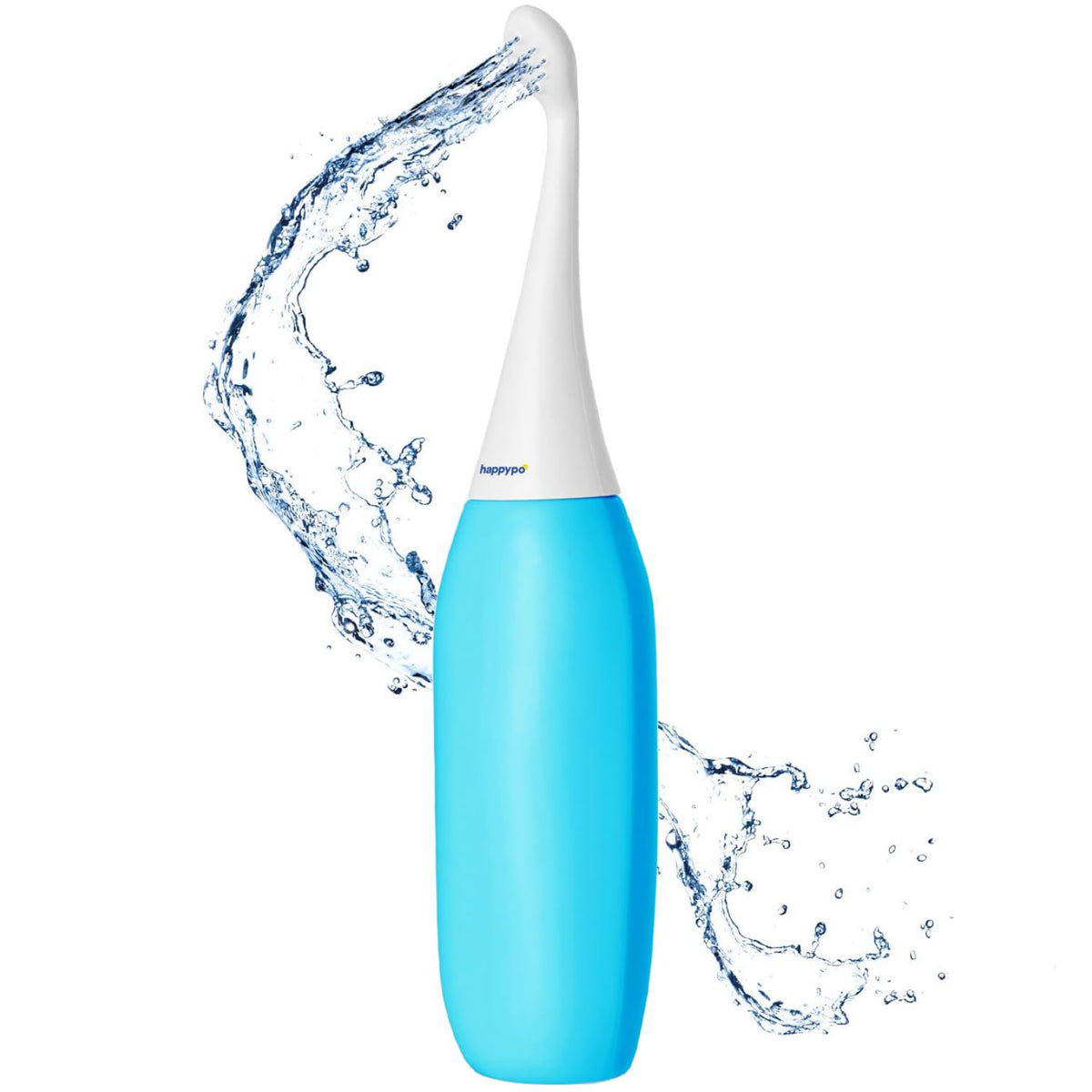 HappyPo Easy-Bidet 2.0 light blue bottle for travel, easy to squeeze for a refreshing cleanse.