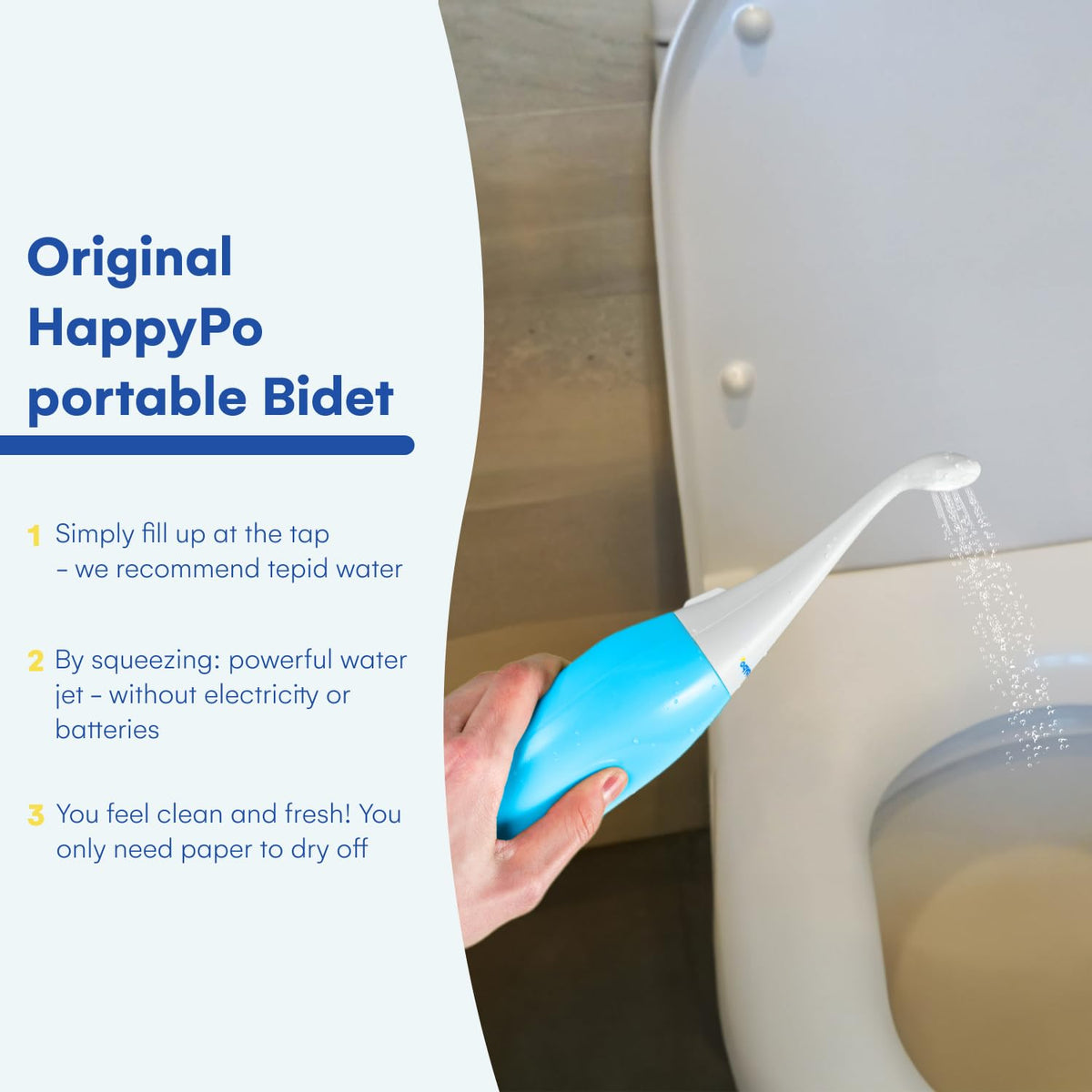 HappyPo Easy-Bidet 2.0 travel case shows portability for on-the-go hygiene.