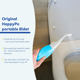 HappyPo Easy-Bidet 2.0 travel case shows portability for on-the-go hygiene.