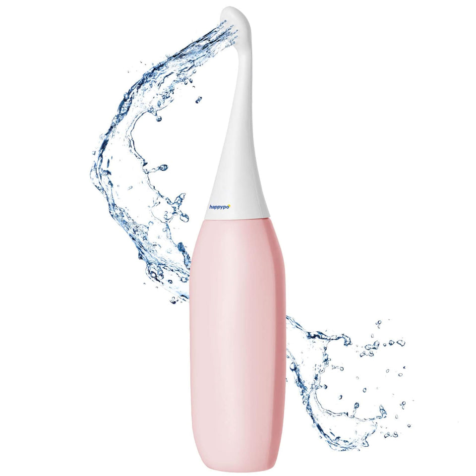 HappyPo portable bidet in rose bottle angle for on-the-go cleansing