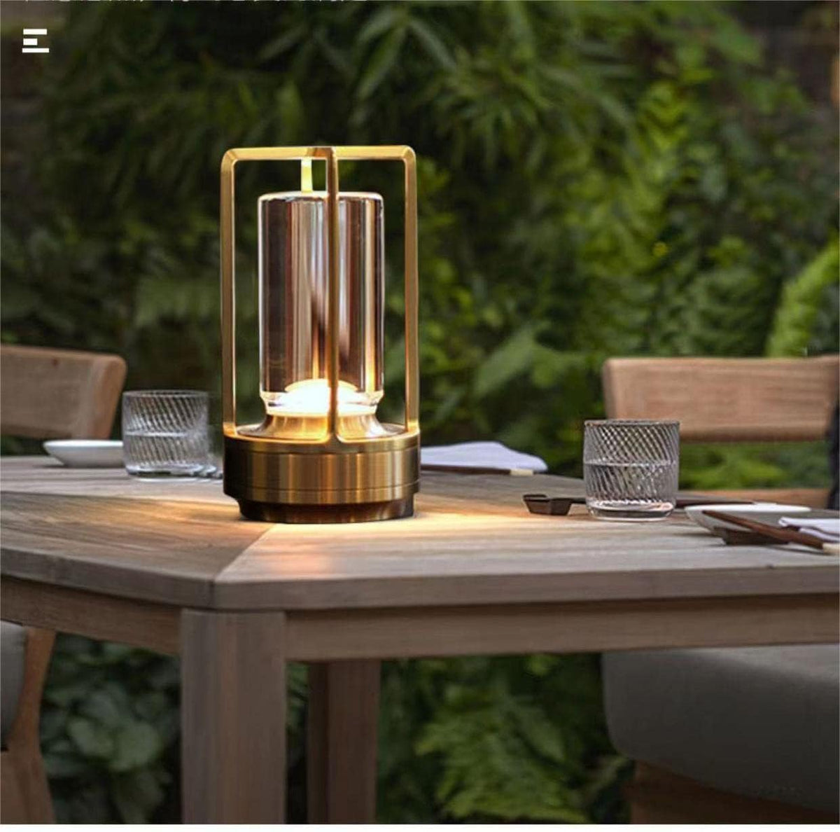 HAPYGI portable metal table lamp in gold front view, a stylish compact nighttime companion.