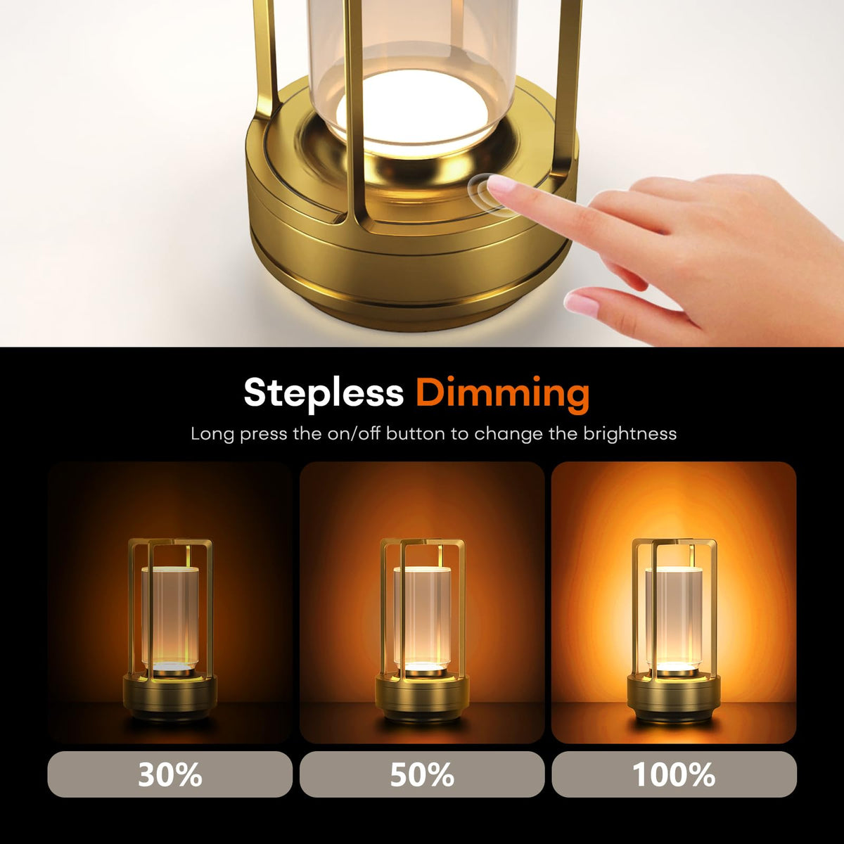 HAPYGI lamp touch dimmer control showing three color temperatures for mood.
