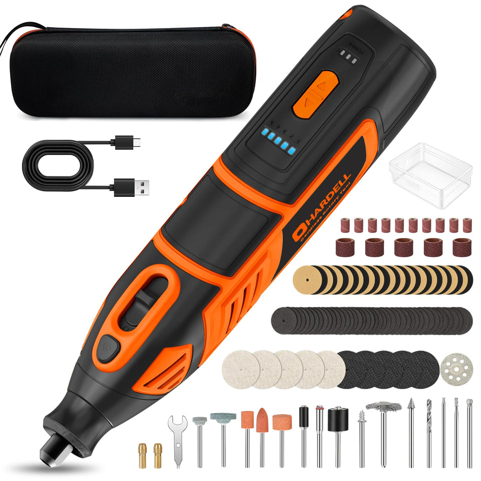 HARDELL 12V cordless rotary tool front view shows compact power for precise DIY tasks.