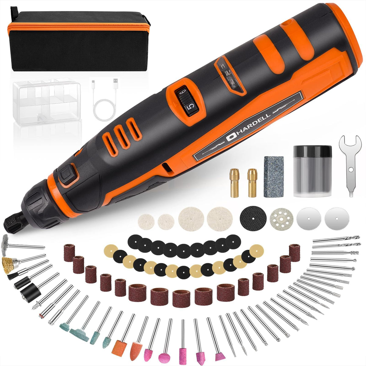 HARDELL 12V cordless rotary tool front view for precise detailing and portability