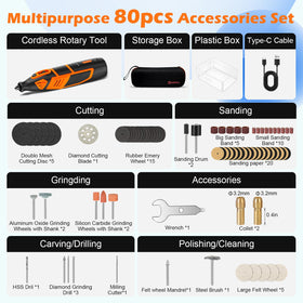 HARDELL 80-piece accessory kit illustrates broad versatility for cutting, drilling, finishing.