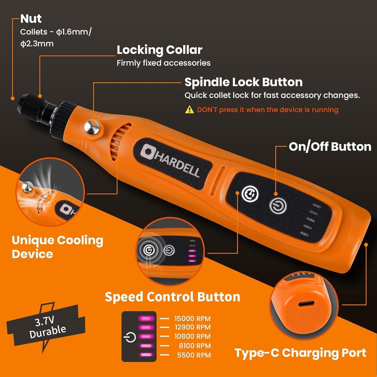 HARDELL compact tool fits comfortably in hand for detailed carving tasks.