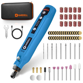 HARDELL cordless mini rotary tool kit setup for precise engraving and sanding