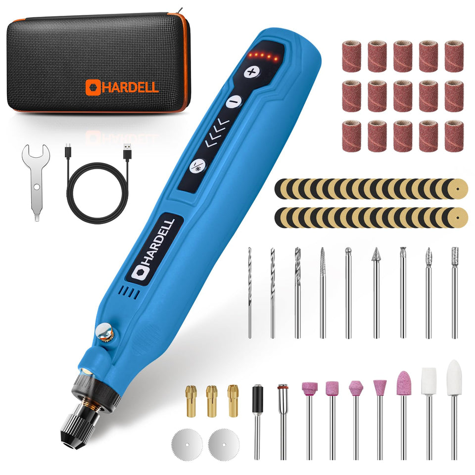 HARDELL cordless mini rotary tool kit setup for precise engraving and sanding
