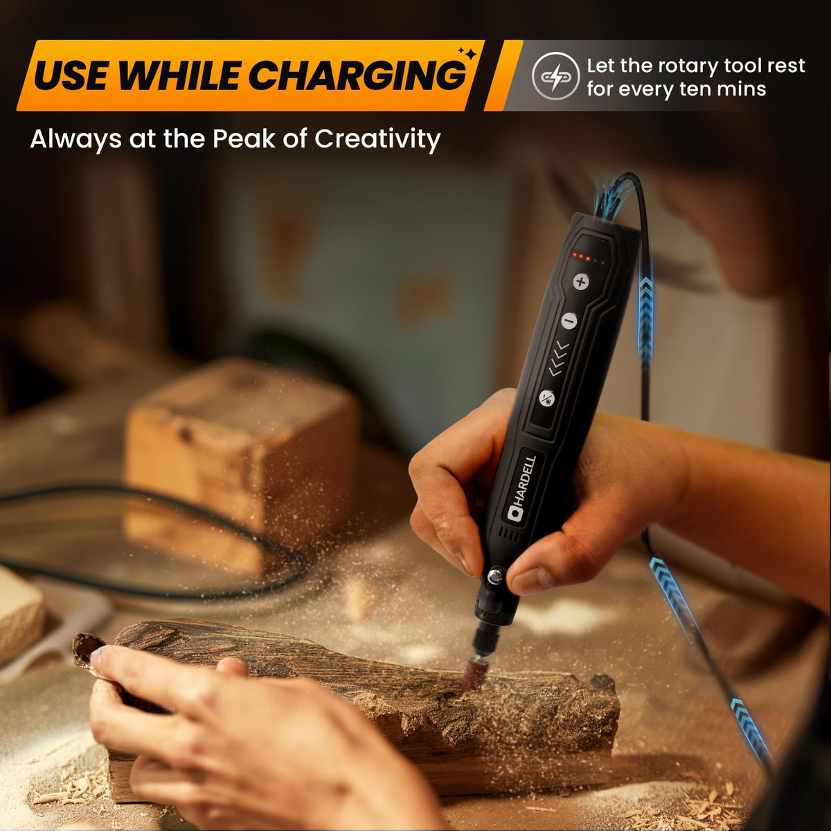 HARDELL rotary tool LED light illuminates work areas for detail work