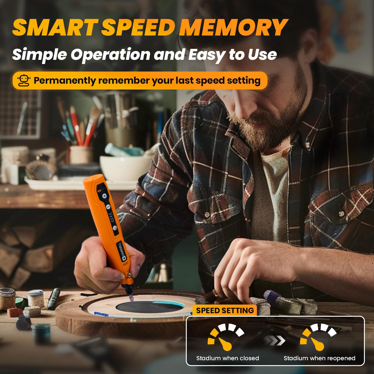 HARDELL Rotary Tool LED lighting improves visibility in dark spaces.