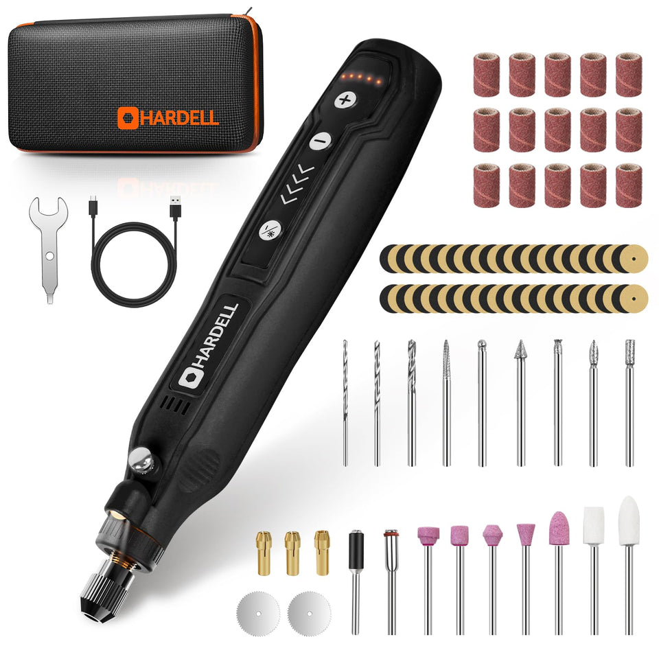 HARDELL Mini Cordless Rotary Tool Kit with 5-speed control for precise resin carving.