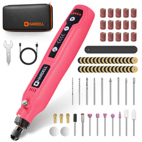 HARDELL Mini Rotary Tool in pink with 69 accessories for precise DIY projects