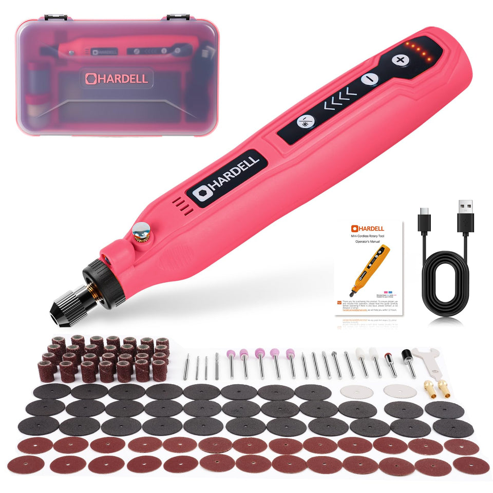 HARDELL Mini cordless rotary tool pink body for precise sanding and crafting
