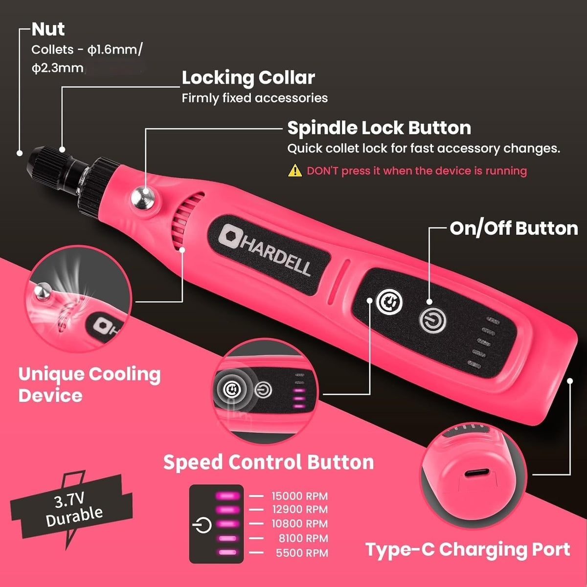 HARDELL mini cordless rotary tool upgraded motor power enables precise detailing