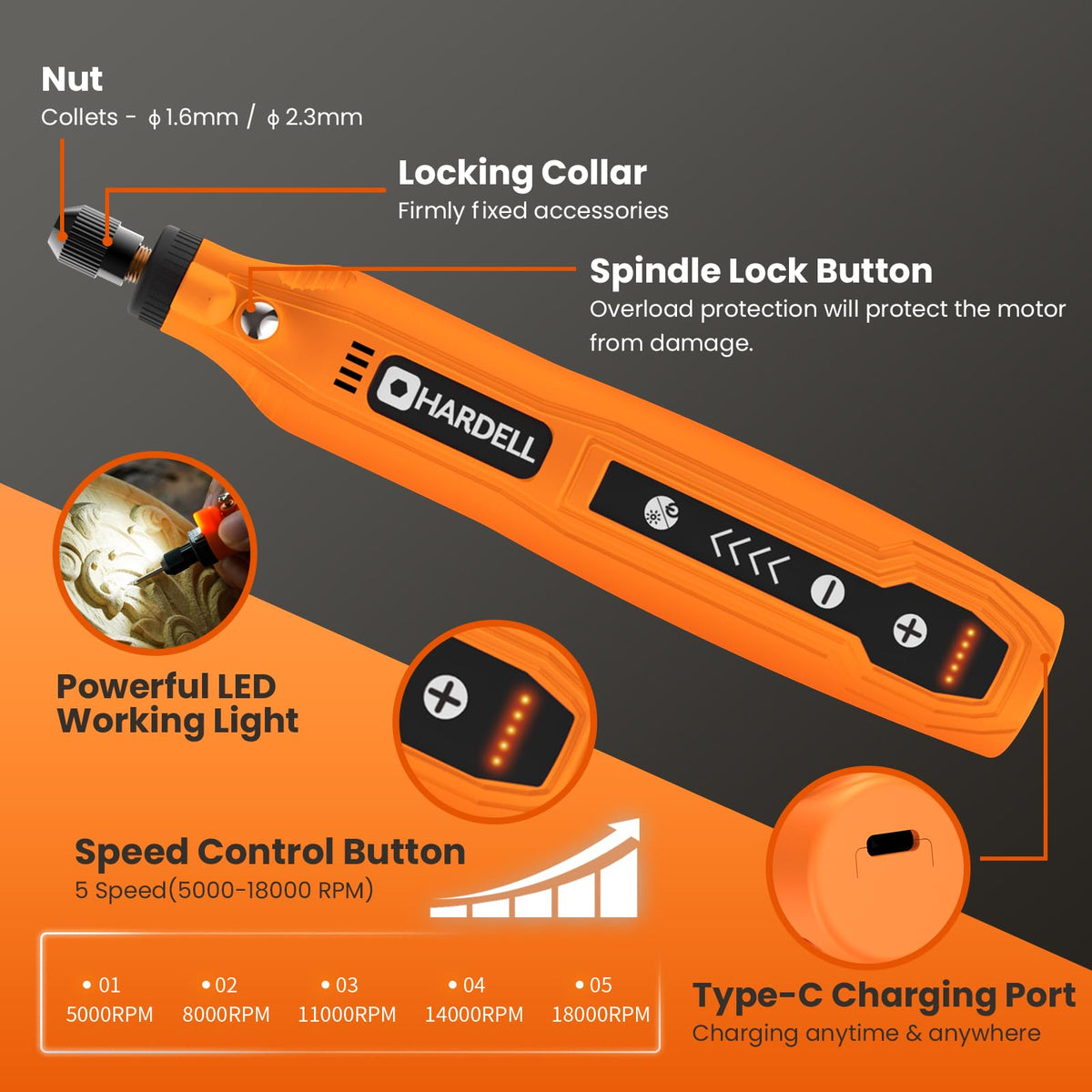 HARDELL USB charging and 150-minute runtime for uninterrupted sessions