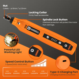 HARDELL USB charging and 150-minute runtime for uninterrupted sessions