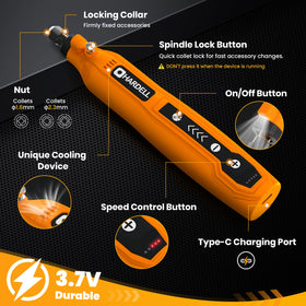 HARDELL Mini Rotary Tool USB charging for uninterrupted DIY sessions.