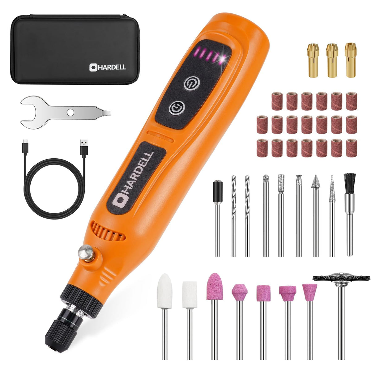 HARDELL mini cordless rotary tool charging while in use for uninterrupted crafting sessions.