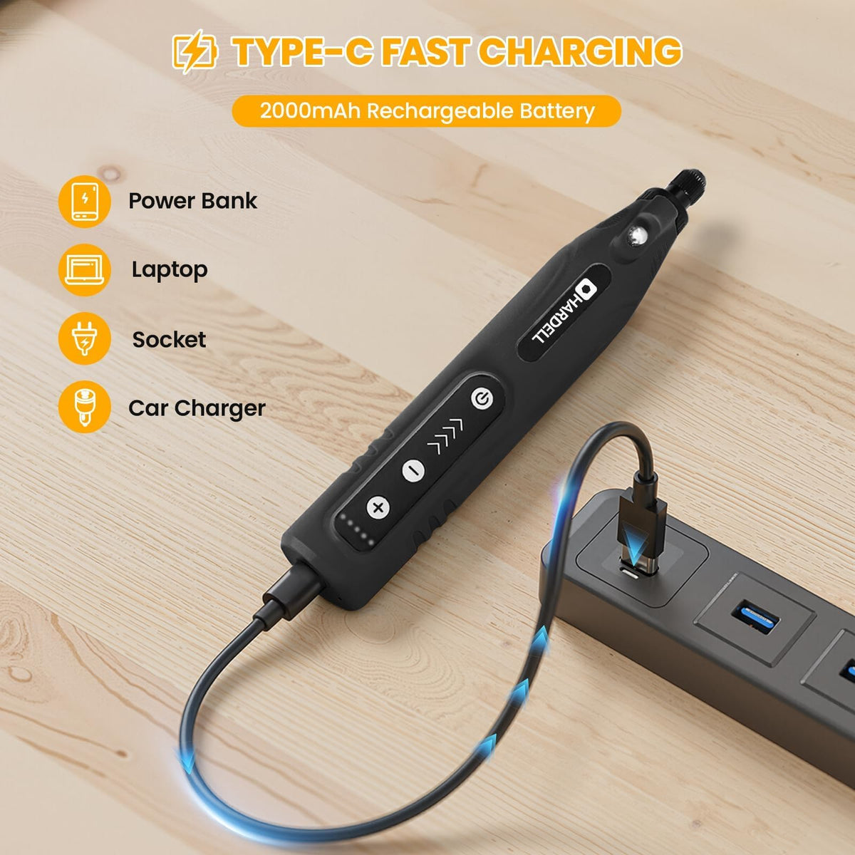 HARDELL Mini Rotary Tool 2000mAh battery for longer cordless sessions