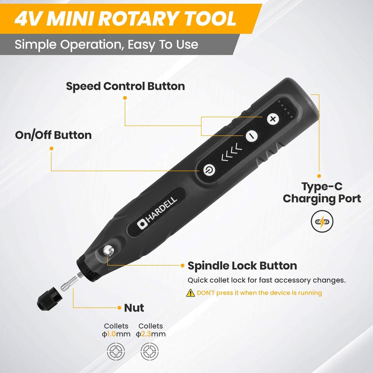 HARDELL Mini Rotary Tool 5-speed settings for versatile control across tasks
