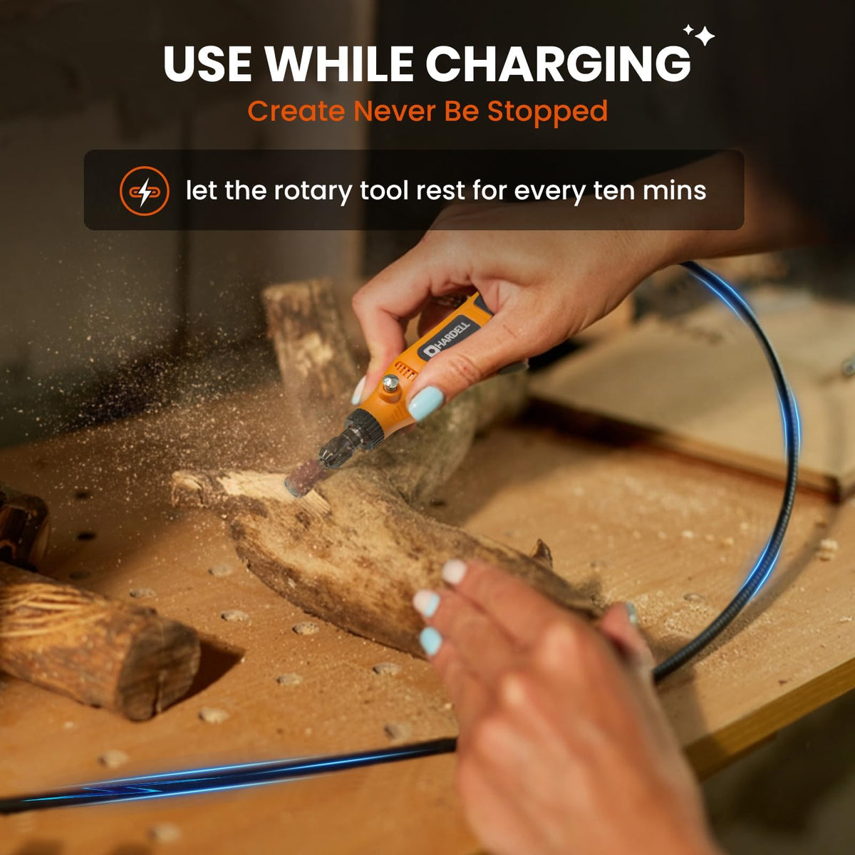 HARDELL compact rotary tool keeps projects portable and ready anywhere.