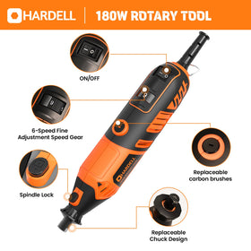 HARDELL Rotary Tool Kit six-speed image demonstrates precise control from 8,000 to 35,000 RPM
