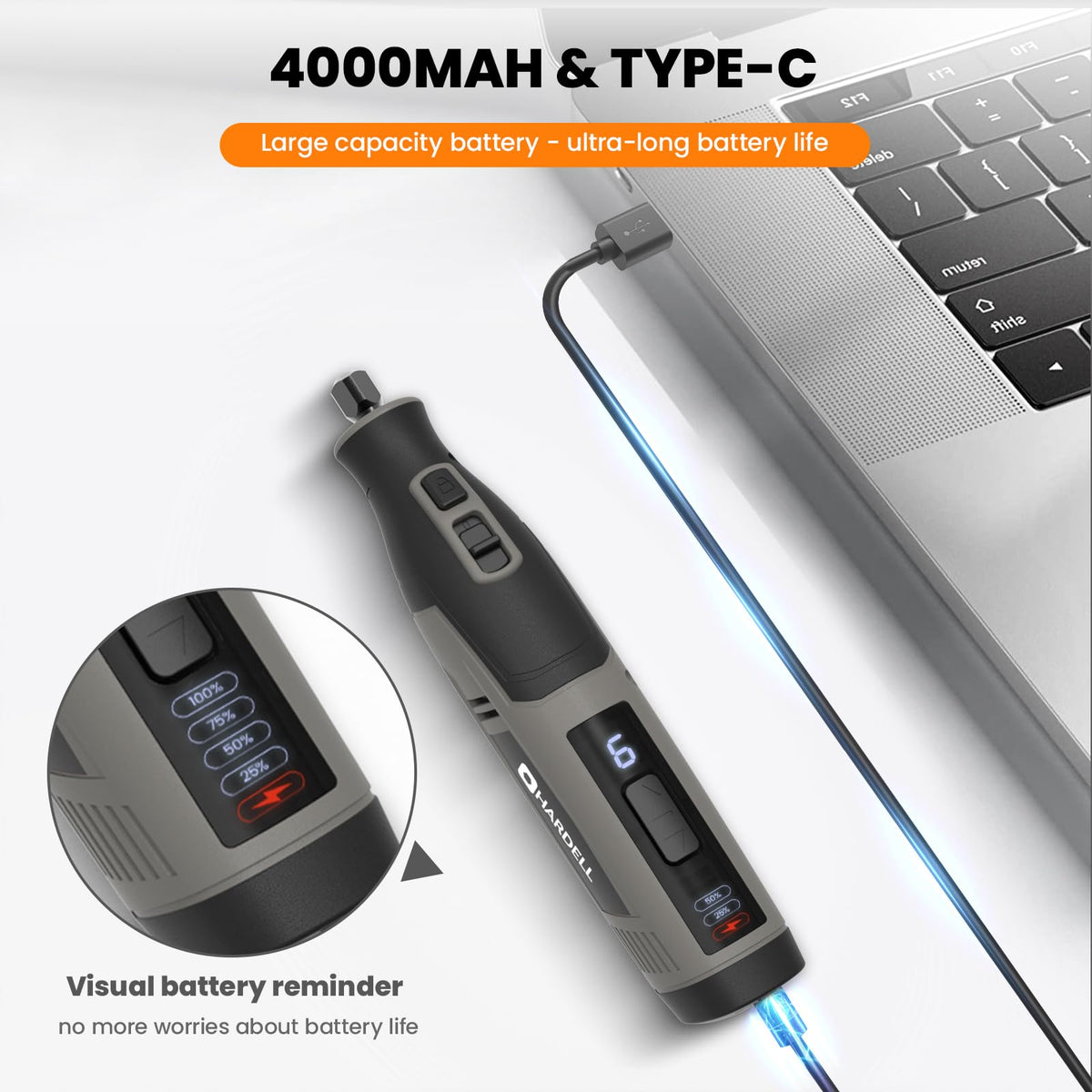 HARDELL Type-C fast charging keeps you ready quickly.