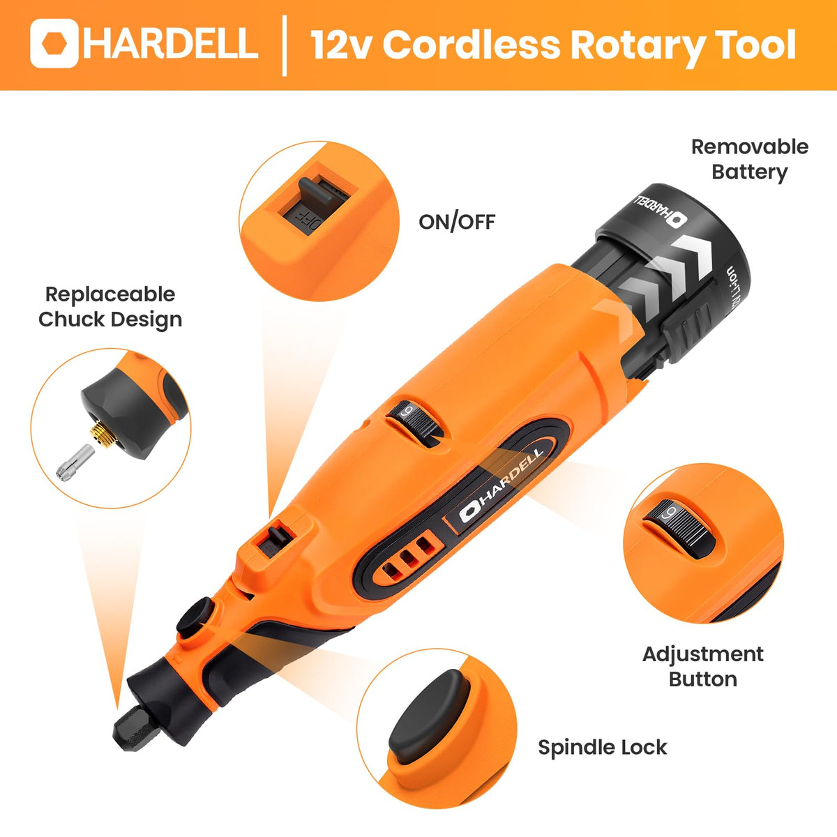 HARDELL Upgrade 12V rotary tool kit with 43-piece attachments for versatile DIY tasks.