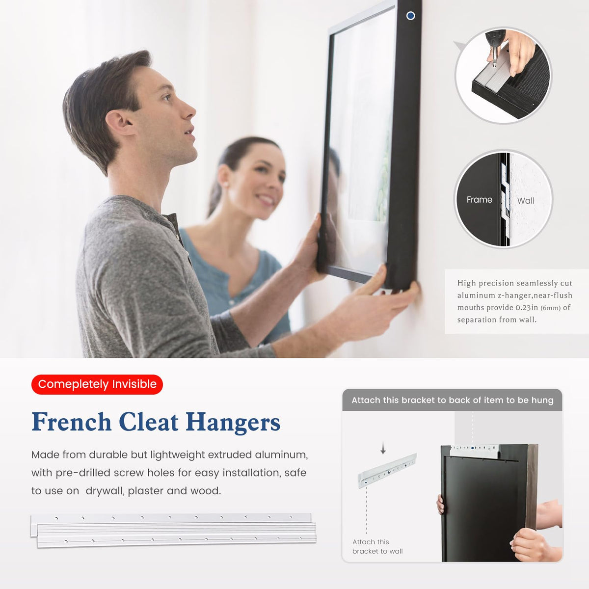 Hardow French cleat installation kit included for quick, level wall mounting