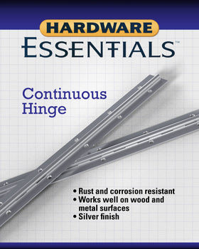 Hardware Essentials piano hinge nickel finish close-up shows durable hardware for wood or metal.