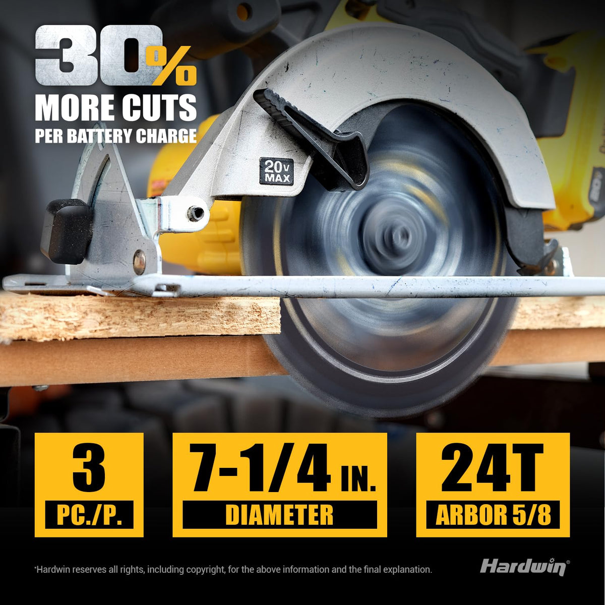 Hardwin 24T ATB carbide teeth close up for precise, clean cuts.