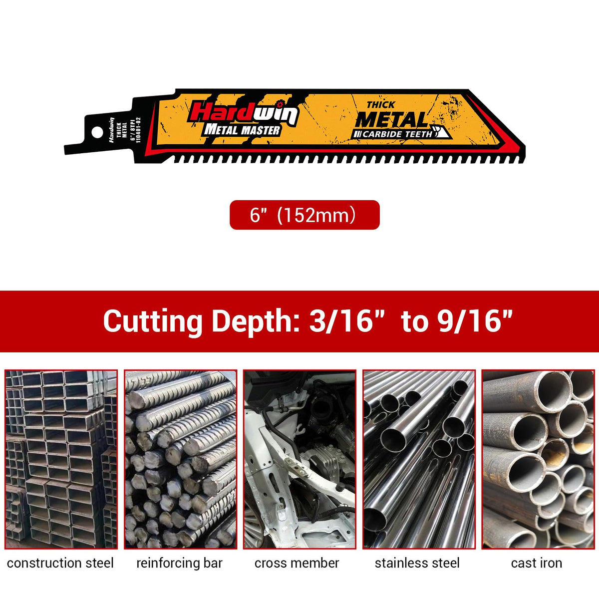 HardWin reciprocating blade in metal cutting action for precise work.