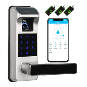 HARFO Smart Door Lock front view shows a durable satin nickel finish for modern homes.