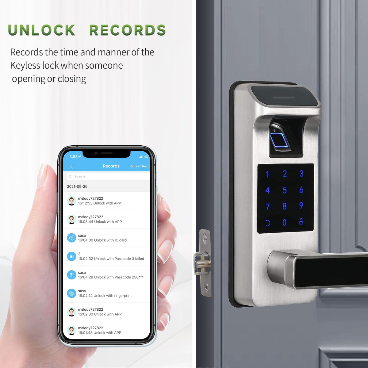 HARFO Smart Door Lock app control demonstrates remote operations and access management.